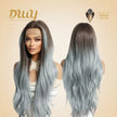 Celeste-DWY Free Part Lace Front 13×6 Ombre Light Blue Brown Wavy Synthetic Wig