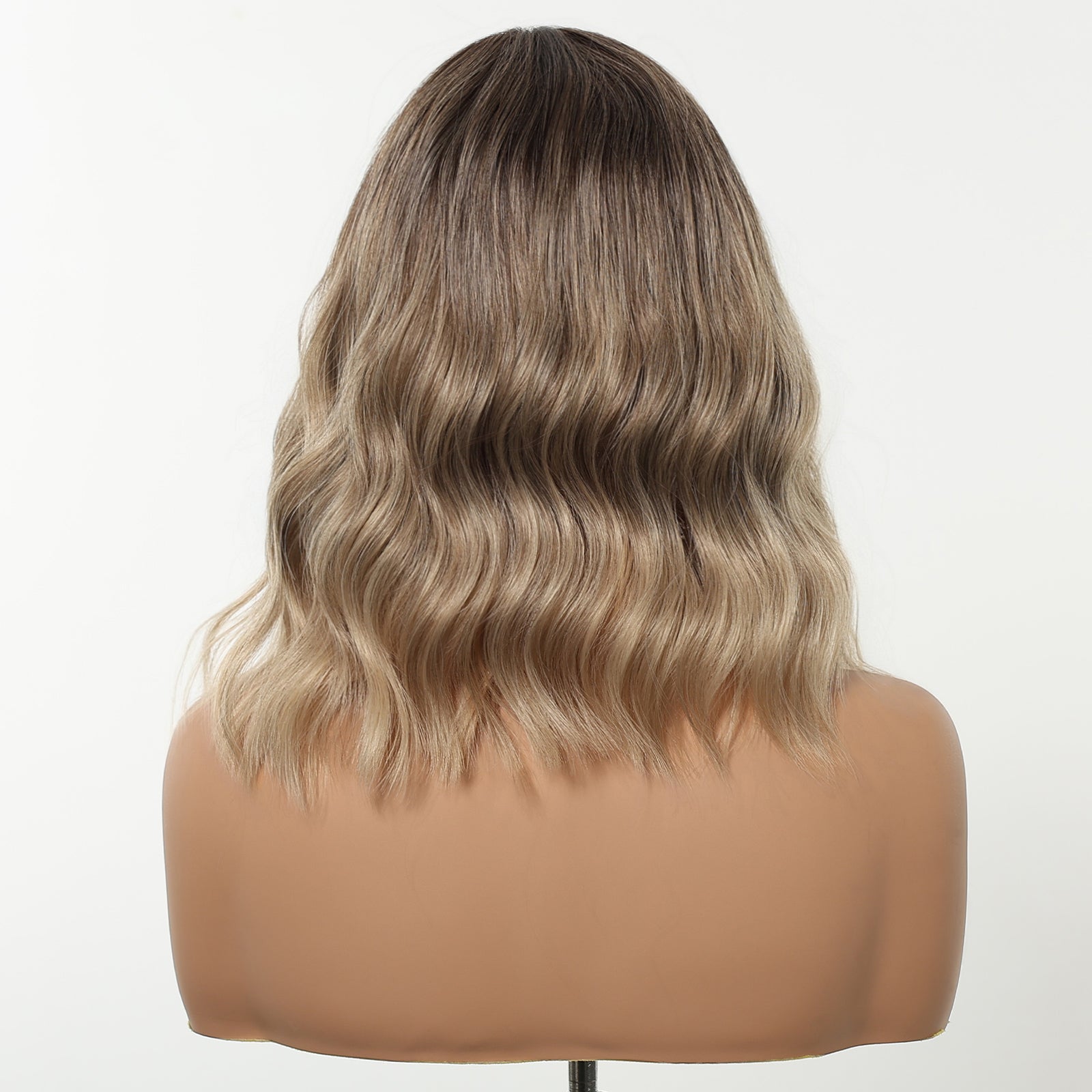 Diane-DWY Machine Made Short-length Water Wave Blonde Gradient Bob Hair with Bangs Glueless Synthetic Wig for Women 14 Inches