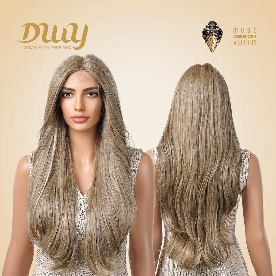 Xavia-DWY Lace Front Middle Part Long Blonde Wavy Glueless Synthetic Wig