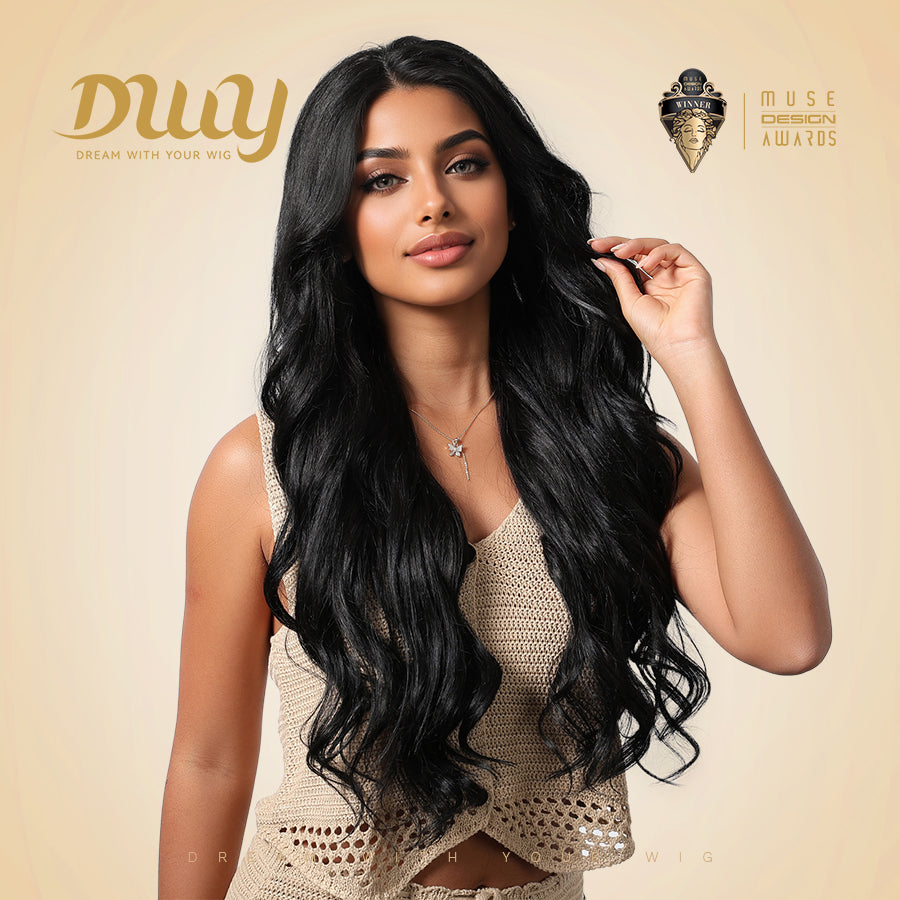 【CLEARANCE SALE】Asher C-DWY Lace Front Side Part Black Long Curly Glueless Synthetic Wig for Women 28 Inches