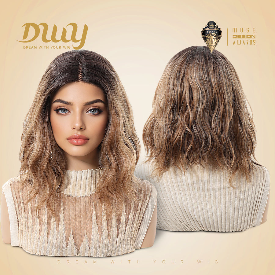 Rae-DWY T-Part Lace Front Shoulder Length Ombre Brown Bob Glueless Synthetic Wig