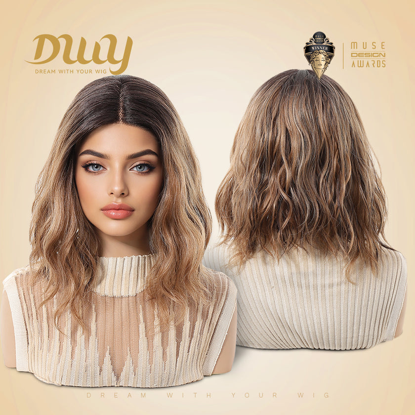 Rae-DWY T-Part Lace Front Shoulder Length Ombre Brown Bob Glueless Synthetic Wig