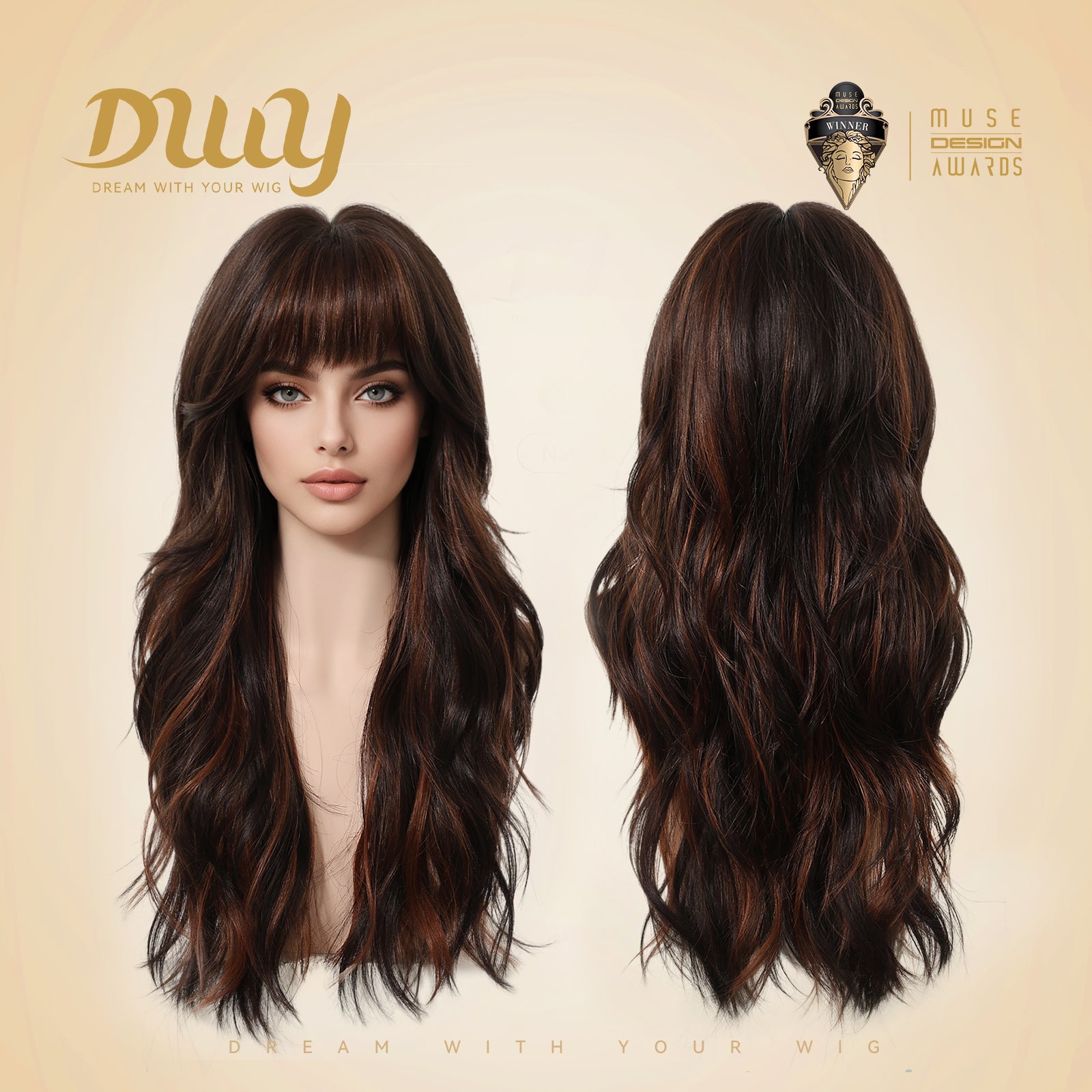 Kiya C-DWY New Technology! Bionic Silk Top Sunkiss Highlights Brown 24-Inch Long Wave Glueless Synthetic Wig