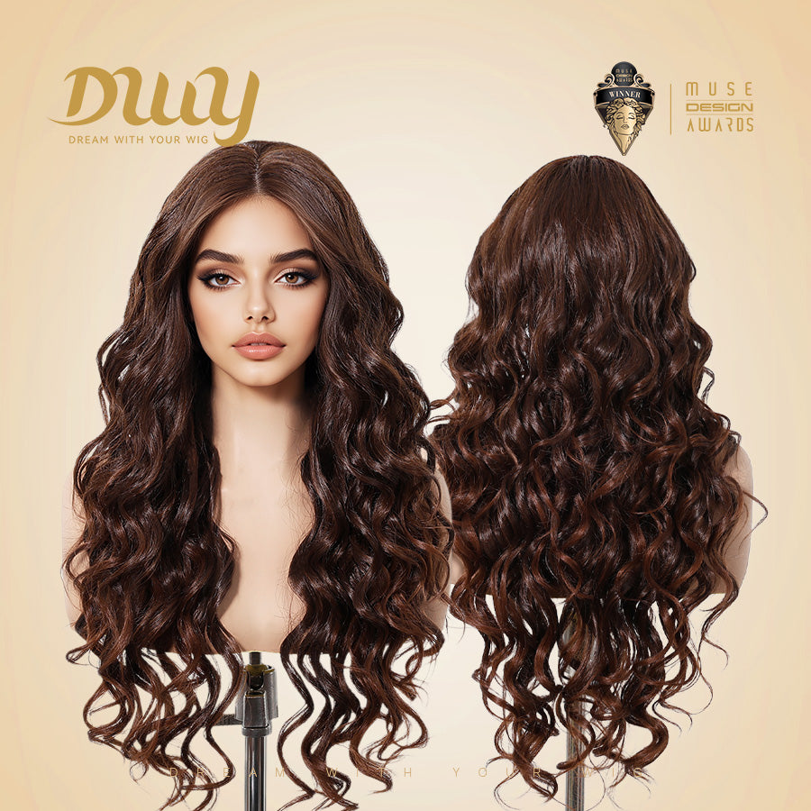 Becky-DWY Lace Front Middle Part Long-Length Curly Chesnut Brown Glueless Synthetic Wig