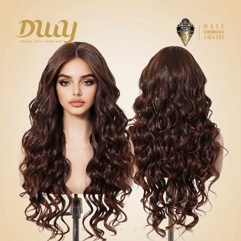 Becky-DWY Lace Front Middle Part Long-Length Curly Chesnut Brown Glueless Synthetic Wig