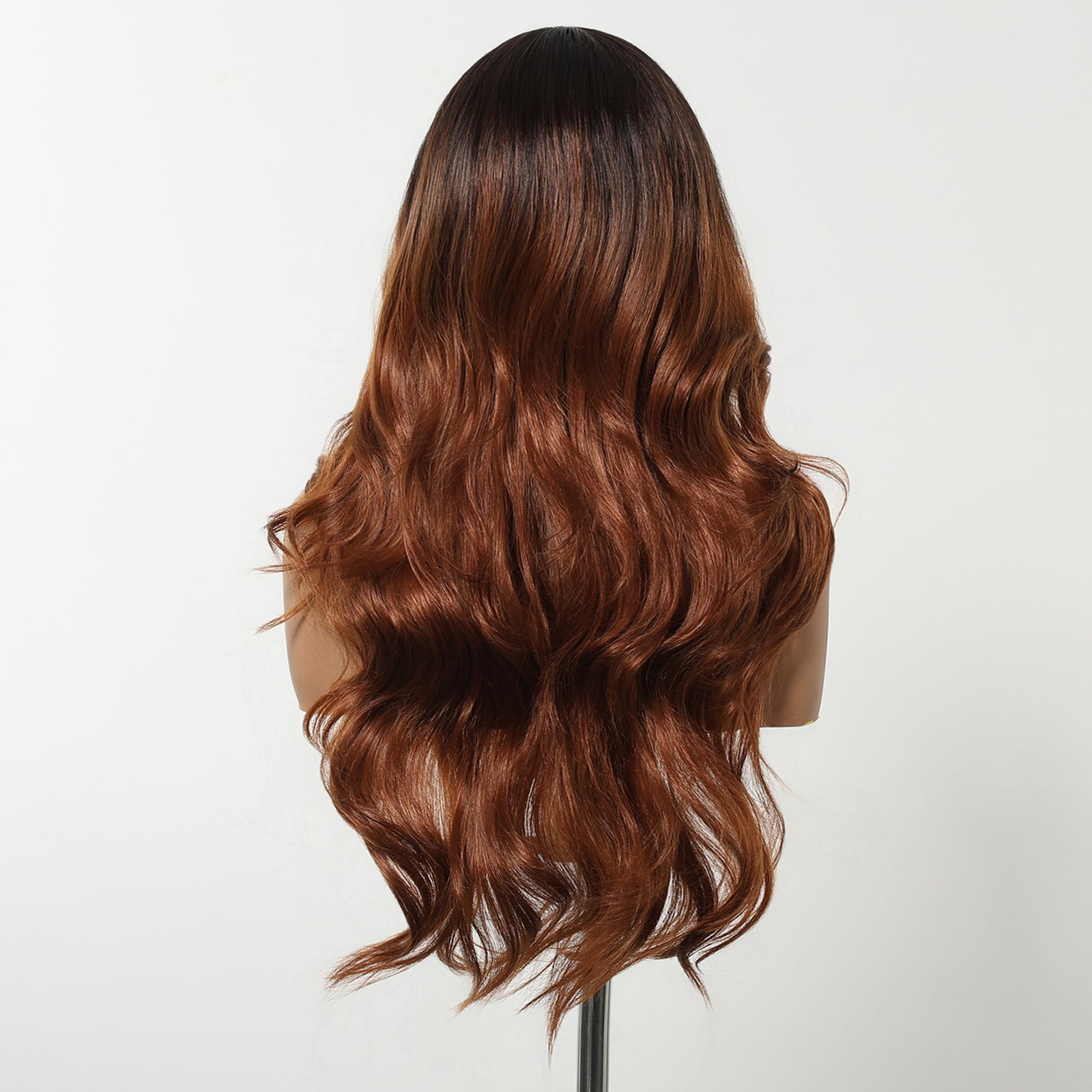 DWY Copper Brown Natural Wavy Synthetic Wig with Middle Parting