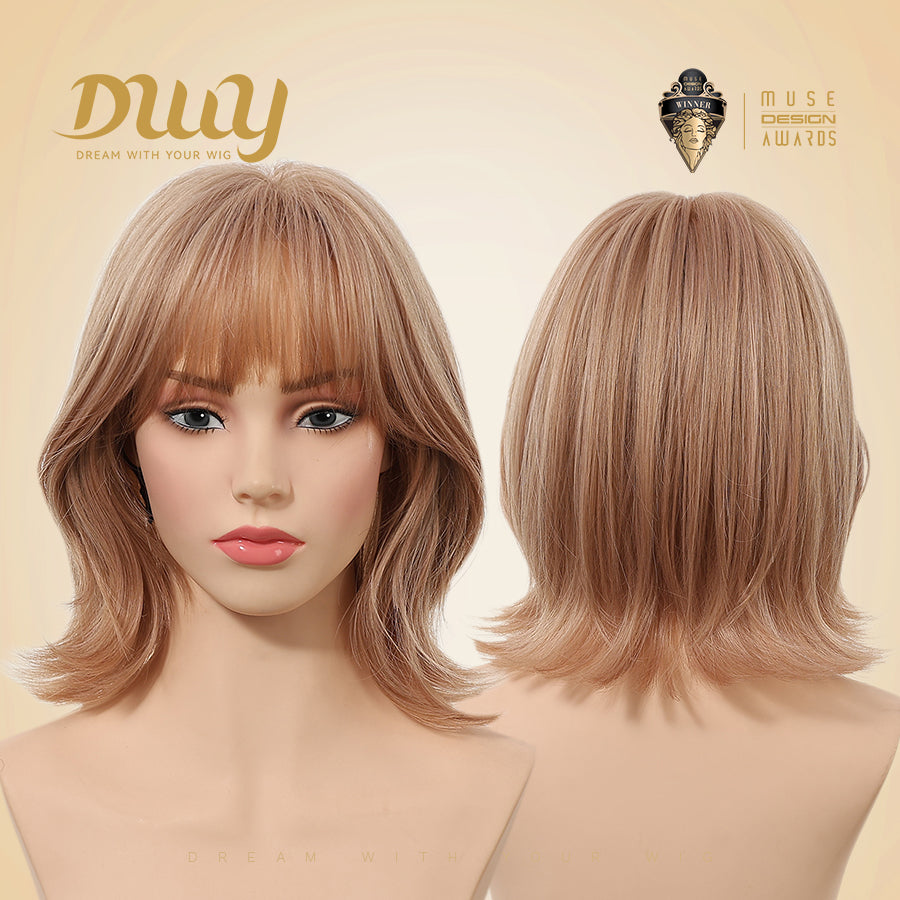 Yara-DWY 12-Inch MiraScalp Short Wavy Pink Blonde Glueless Synthetic Wig