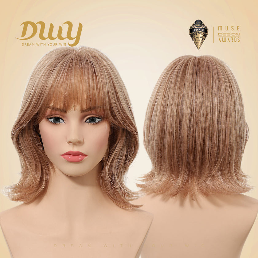 Yara-DWY 12-Inch MiraScalp Short Wavy Pink Blonde Glueless Synthetic Wig