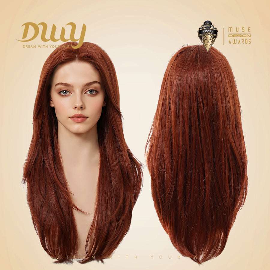 Una - DWY 13×4 Lace Front Free Part Long-Length Layer-cut Copper Glueless Synthetic Wig