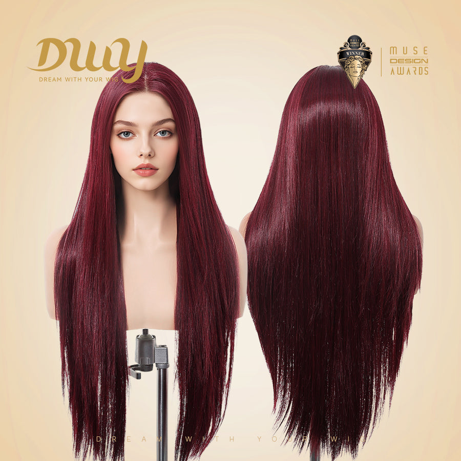 Seraphine-DWY Filter Lace 28-Inch Silky Straight Burgundy Lace Front Wig – 13x6 Free Part