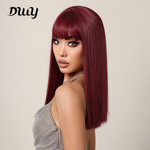 Long straight red wigs with bangs wigs for women for daily life LC477-1