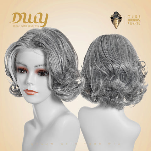 Suri-DWY Mono SkinWeft Free Part Short Curly White Gray Glueless Synthetic Wig