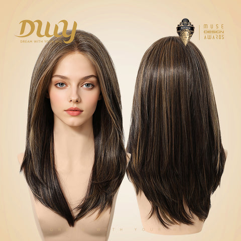 Ruby-DWY Mono Lace Front Free Part Mid-Length Silky Straight 20 Inches Hazelnut Glueless Synthetic Wig