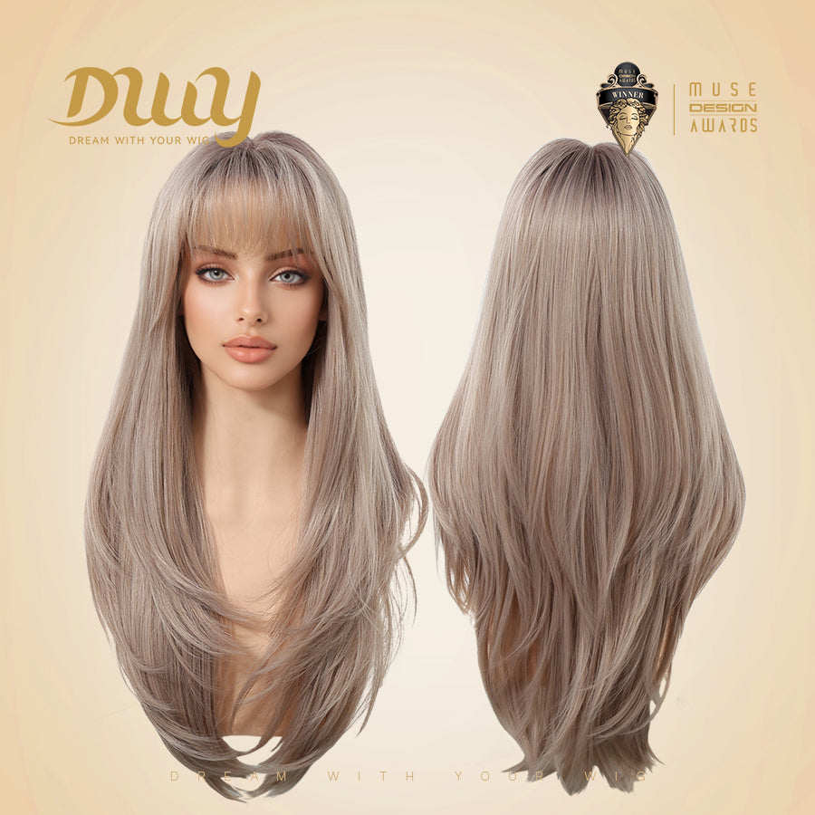 Orlaith-DWY 26-Inch MiraScalp Layered Straight Blonde Synthetic Wig
