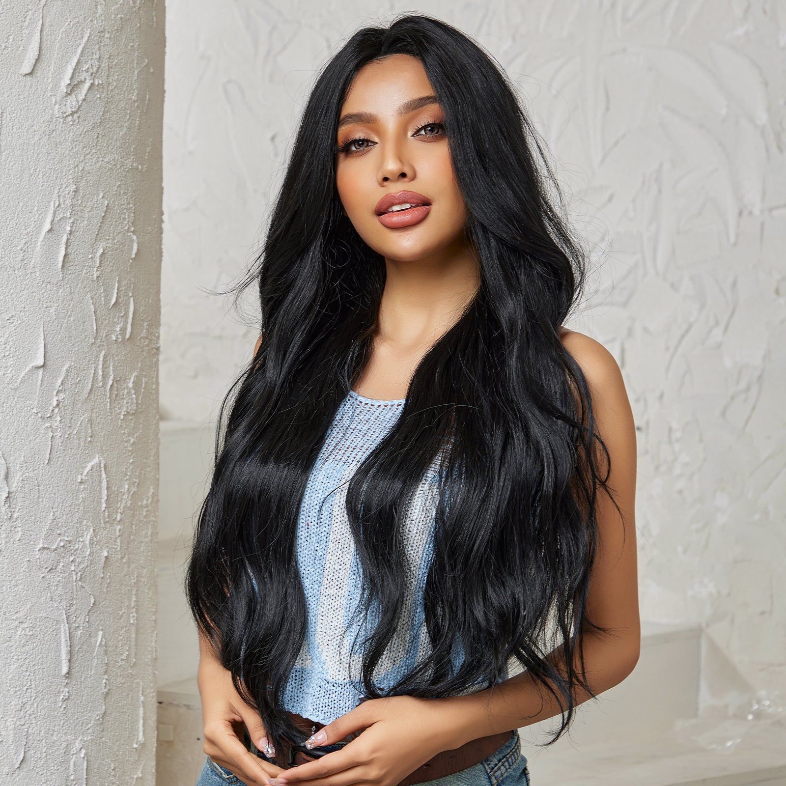 DWY Lace front 28 Inch black long curly wig for women DWY-BL66088-1