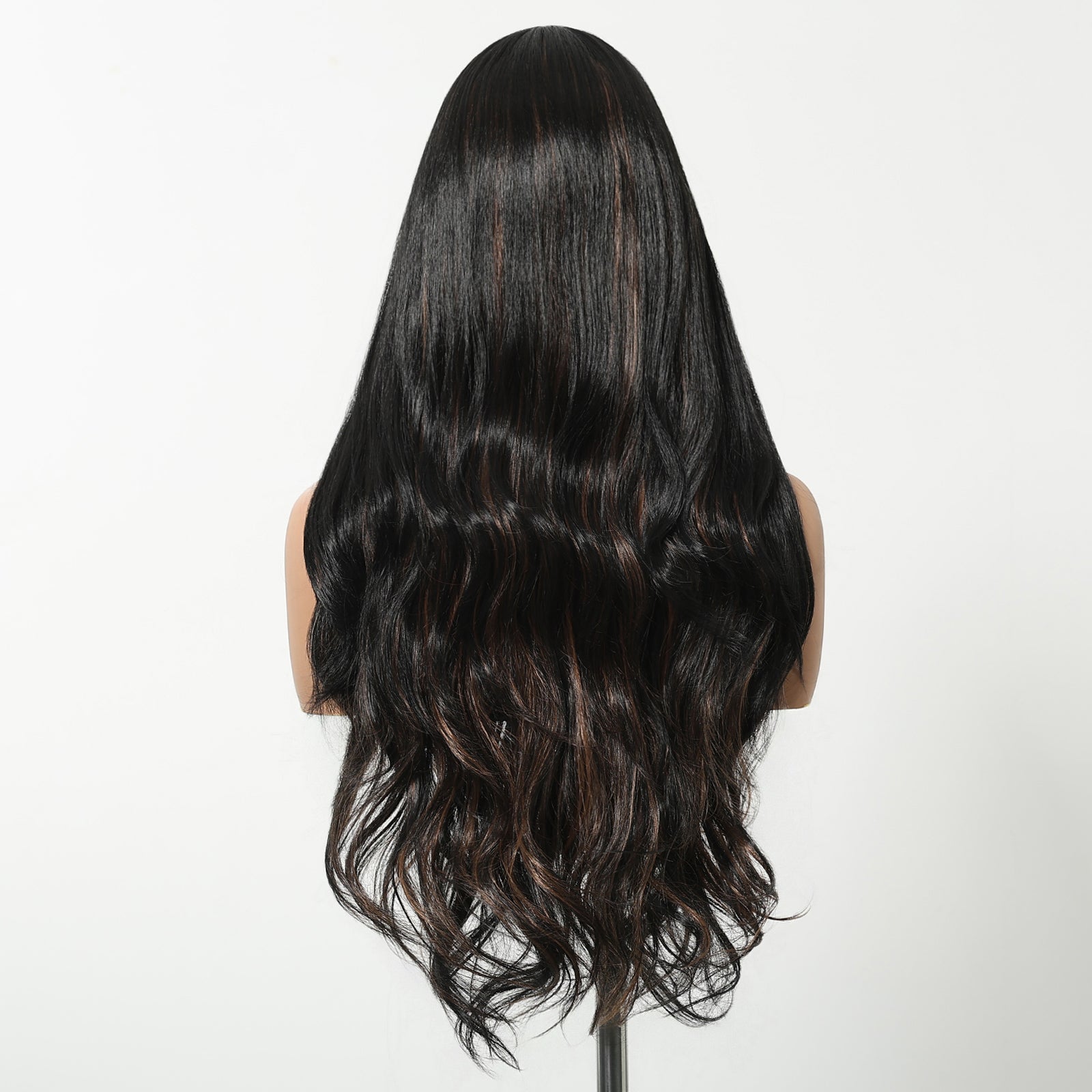 DWY Money Piece Brown Long Natural Wavy Synthetic Wig