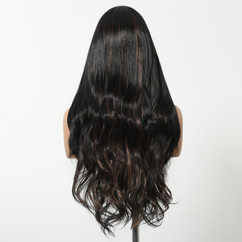 DWY Money Piece Brown Long Natural Wavy Synthetic Wig