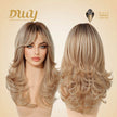 Fallon-DWY Machine Made Middle Part Long Wavy Rooted Light Blonde Glueless Synthetic Wig with Side Bangs for Women 22 Inchess