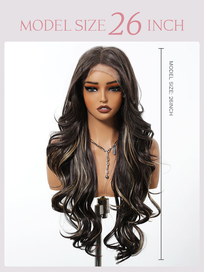 Valentina- New Arrival DWY 13×6 Lace Front Free Part Long-Length Curly Brown with Highlights Glueless Synthetic Wig