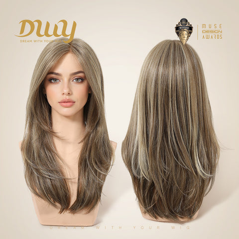 Pre Order-Veronica-DWY 20-Inch Glueless Lace Front Synthetic Wig - Mid-Length Straight Rooted Platinum Blonde