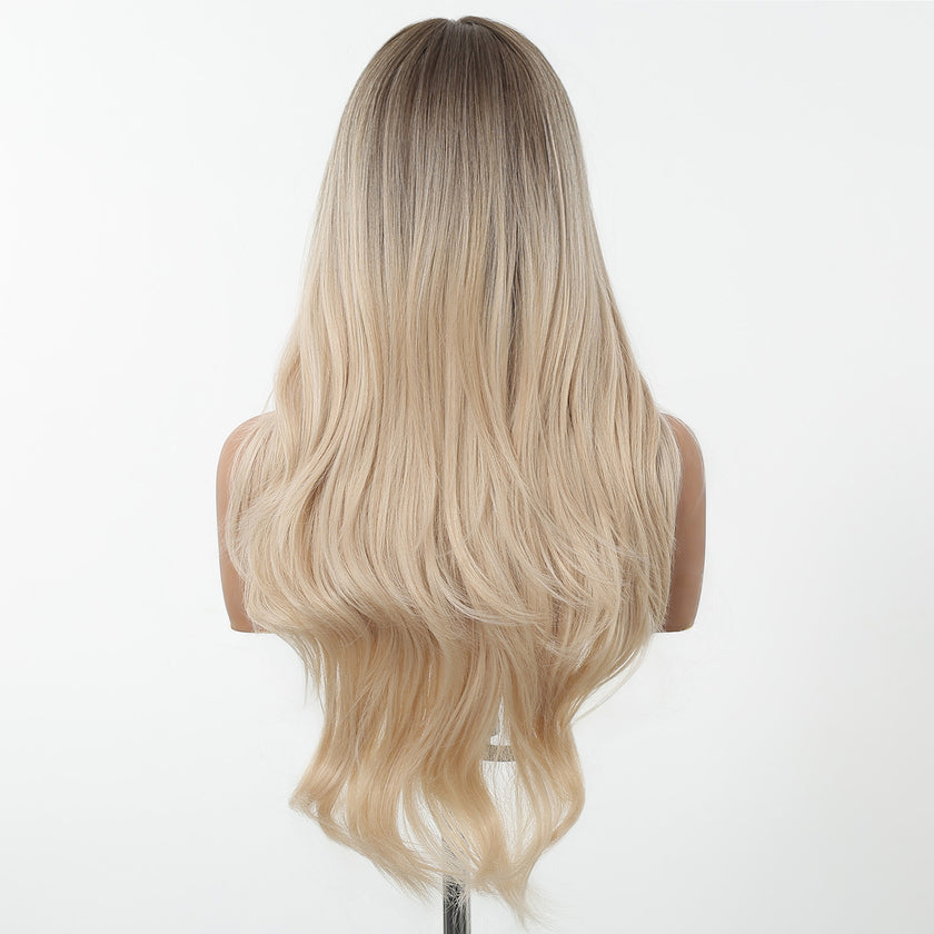 DWY Ombre Blonde Long Wavy  Frontal Lace Layered  Synthetic Wig