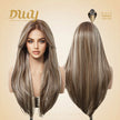 Ethel-DWY 13x6 Filter Lace Front Free Part Long Length Straight Brown with Highlights Glueless Synthetic Wig