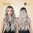 Vera-DWY Long Curly Rooted Gray Ivory Glueless Synthetic Wig
