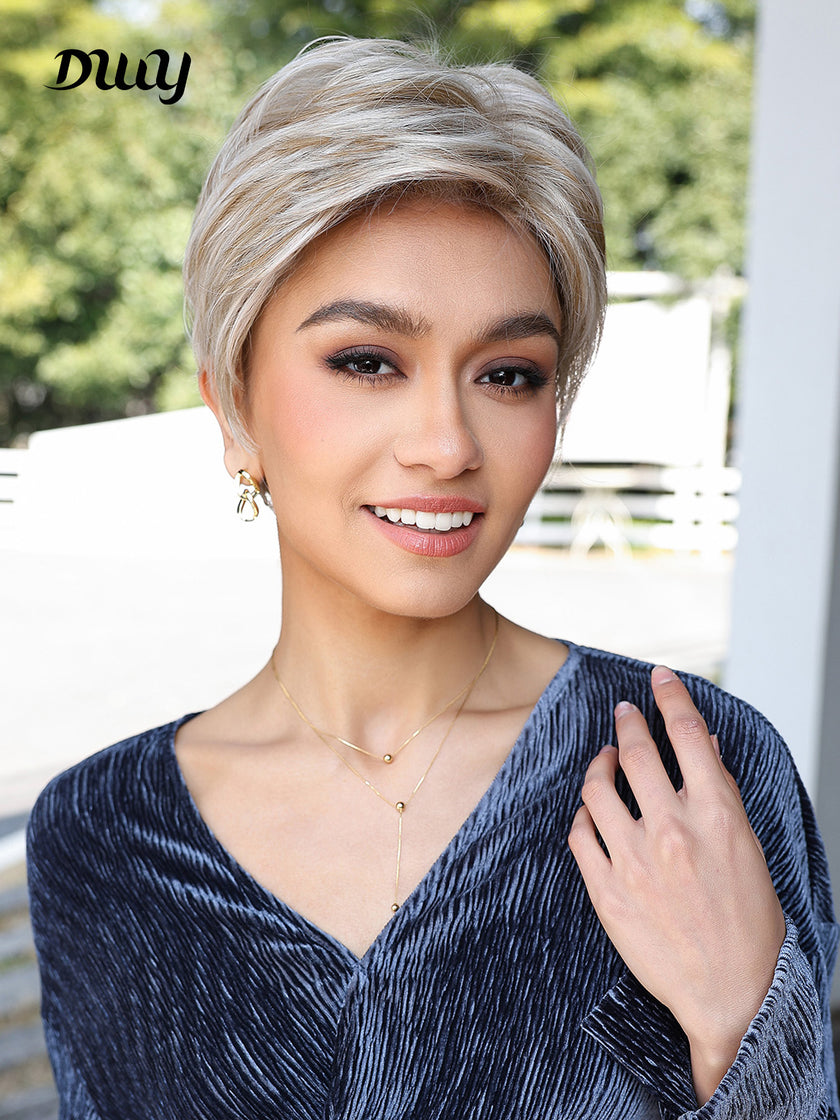 Bella-DWY Mono Lace Front Free Part Bleach Blonde Pixie Synthetic Wig