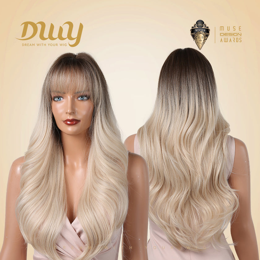 Zana-DWY Wavy Rooted Light Blonde Tresses Synthetic Wig With Bangs