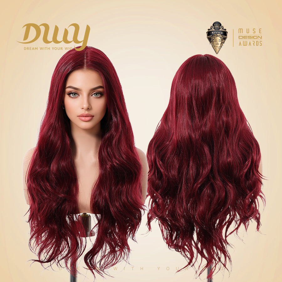 ROXY DWY Red Long Middle Lace Parting Wavy Synthetic Wig