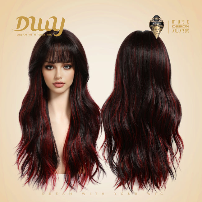 Kiya-DWY Bionic Silk Top  Brown With Highlights Long Wavy Glueless Synthetic Wig 24 Inch
