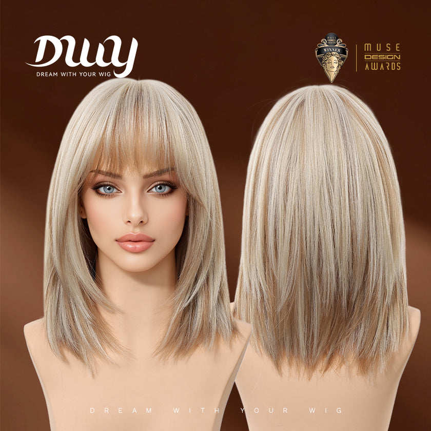 Magnolia-DWY MiraScalp 14-Inch Short Platinum Blonde Bob Wig