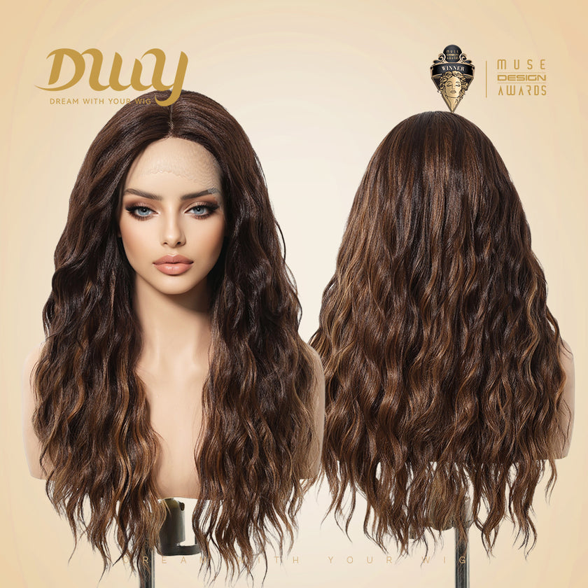 DWY Brown Mixed Synthetic Hair T-Part Lace Wig with Middle Parting