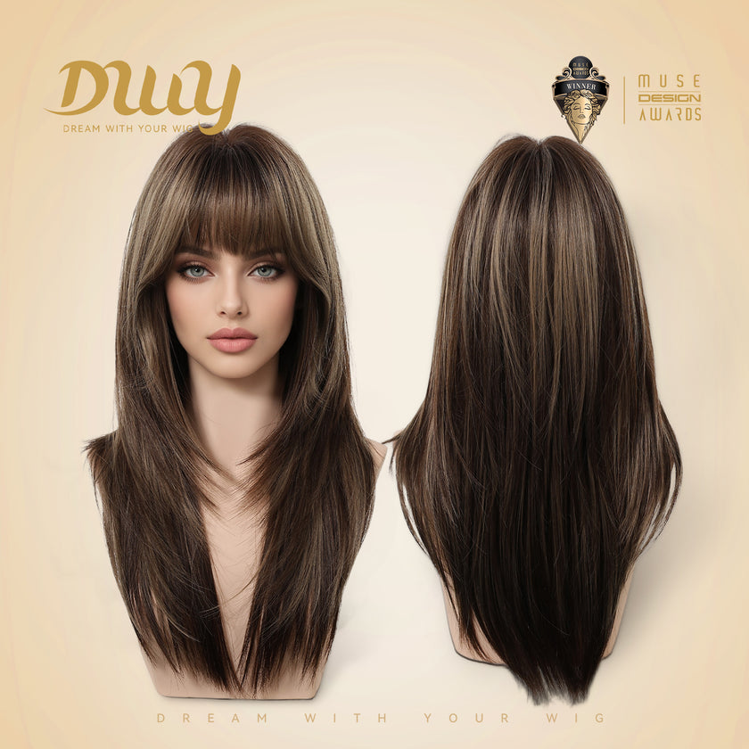 Marion Plus C-DWY New Technology! Bionic Silk Top Mix Brown 22-Inch Long Wave Glueless Synthetic Wig