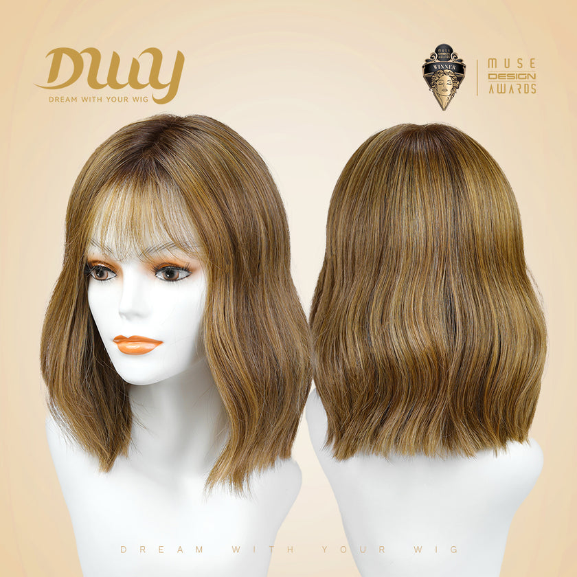 Nia- DWY Mono SkinWeft Free Part Short Curly Caramel Glueless Synthetic Wig