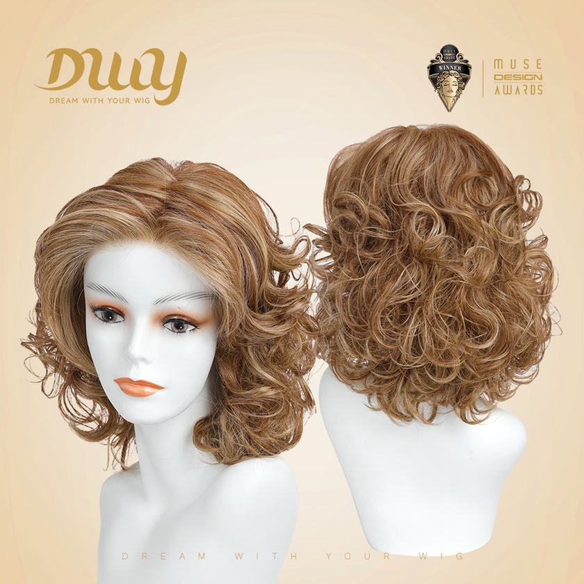 Julian-DWY Mono Lace Front Free Part Short Curly Light Brown with Highlights Glueless Synthetic Wig
