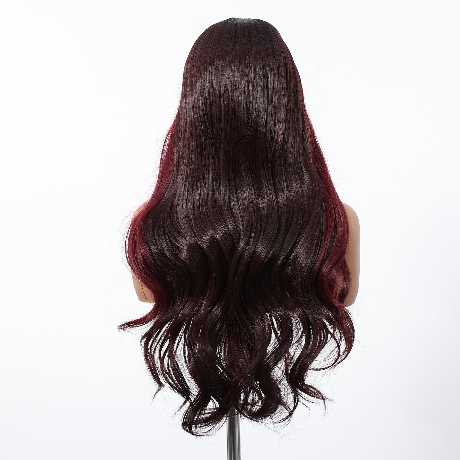 DWY Long Dark Red Lace Front Mixed Burgundy Natural Black Wave Hand Tied Middle Part Natural Synthetic Wig