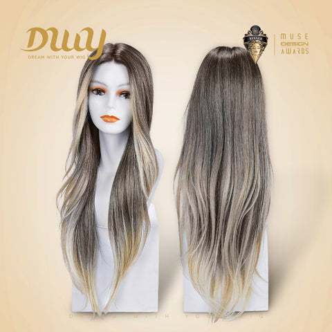 Olive-DWY Mono Lace Front Curly Free Part Ombre Brown With Blonde Synthetic Wig