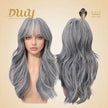 Darcy-DWY Machine Made Long-length Body Wave Grey with White Highlights Large Area Glueless Synthetic Wig for Women 24 Inches