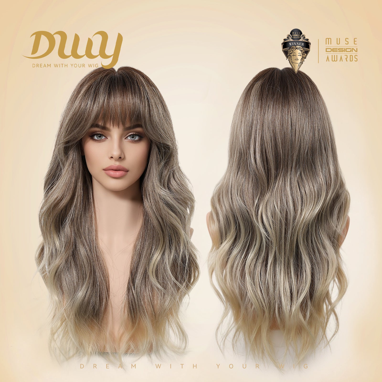 Taylor C-DWY New Technology! Bionic Silk Top Smoky Balayage Blonde 24-Inch Long Wave Glueless Synthetic Wig