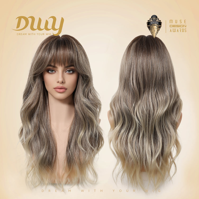 Taylor C-DWY New Technology! Bionic Silk Top Smoky Balayage Blonde 24-Inch Long Wave Glueless Synthetic Wig