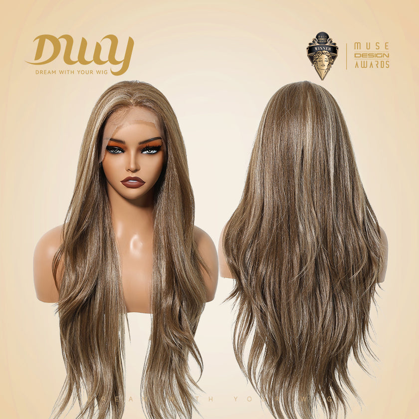 Biscuit -DWY 13×6 Lace Front Free Part Long-Length Body Wavy Highlighted Glueless Synthetic Wig