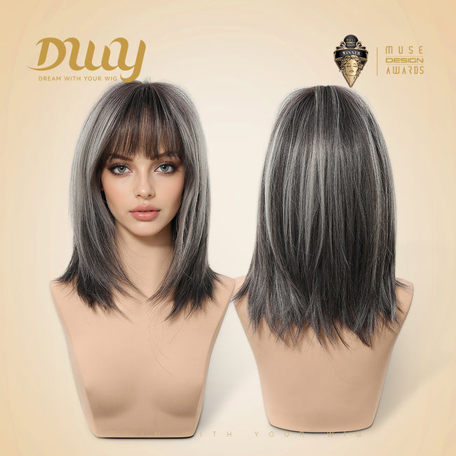 Elysia H-DWY Mid-Length Straight Brown with Highlights Glueless Synthetic Wig