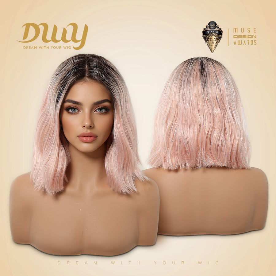 Berry H-DWY 13×4 Lace Front Free Part Short-Length Wavy Pink Glueless Synthetic Wig