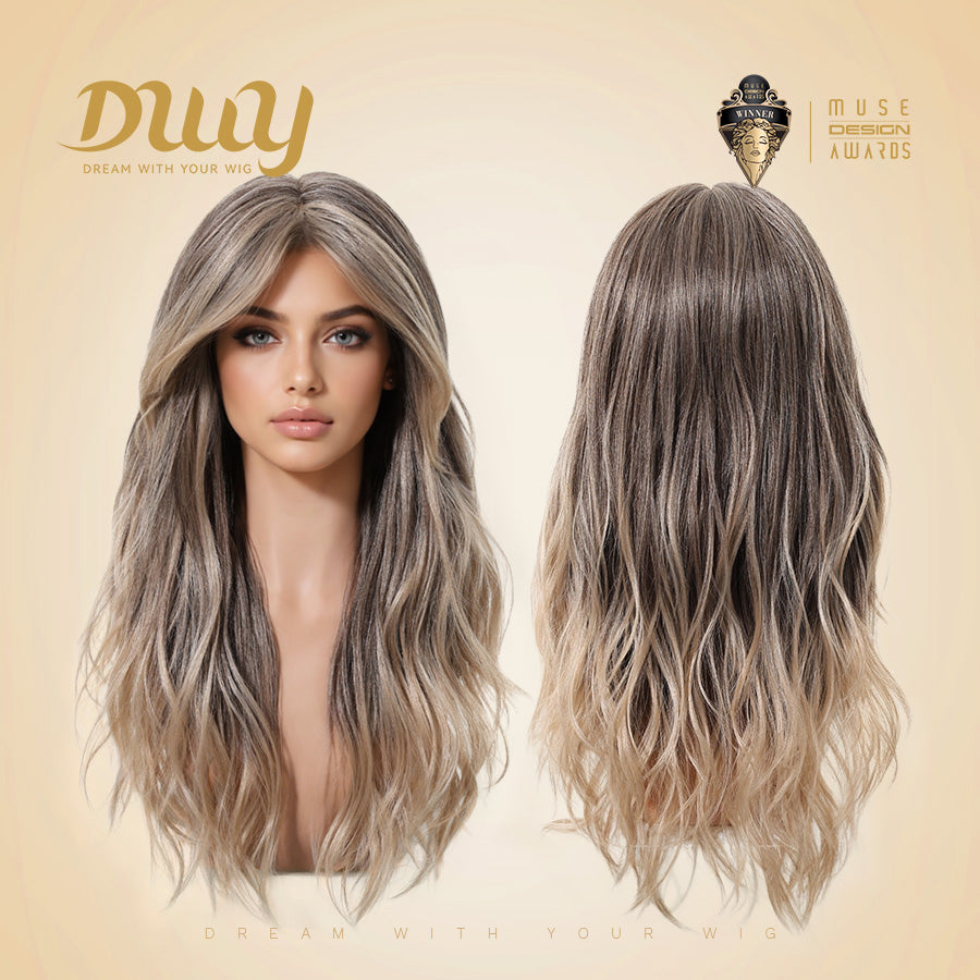 Reese C-DWY Mid-Length Curly Ombre Blonde with Highlights Glueless Synthetic Wig