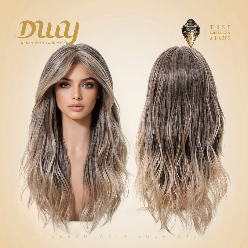 Reese C-DWY Mid-Length Curly Ombre Blonde with Highlights Glueless Synthetic Wig