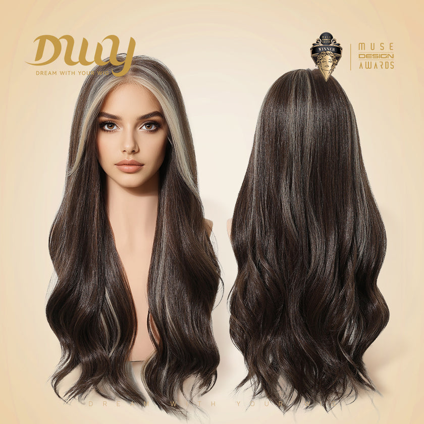 DWY Free Part Long Length Wavy Brown Hair Wig