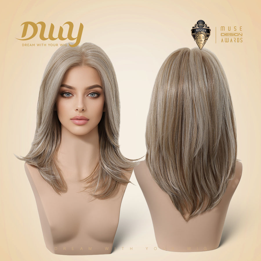 Thea-DWY NEW Step Go Lace Free Part Mid-Length Layered Mixed Blonde Highlighted Glueless Wig
