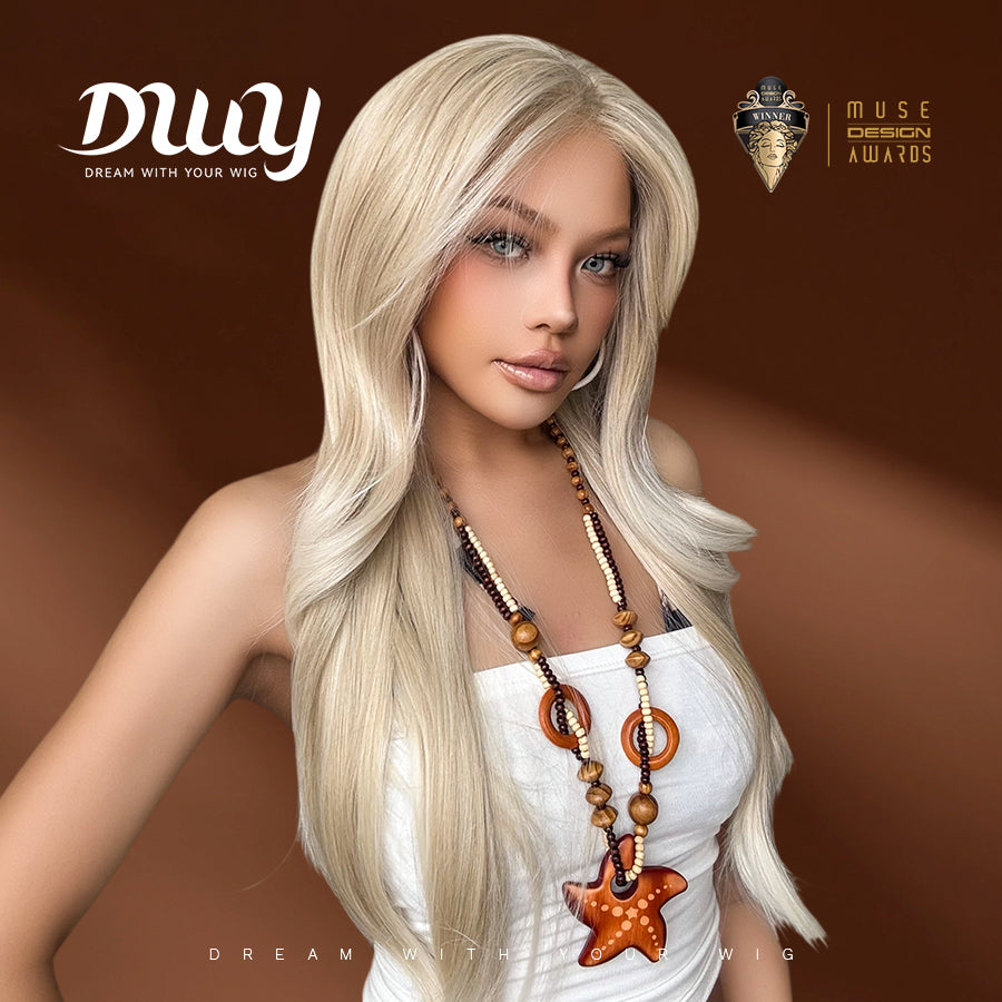 Lumi-DWY Lace Front 13×6 Platinum Blonde Wavy Free Part Synthetic Wig