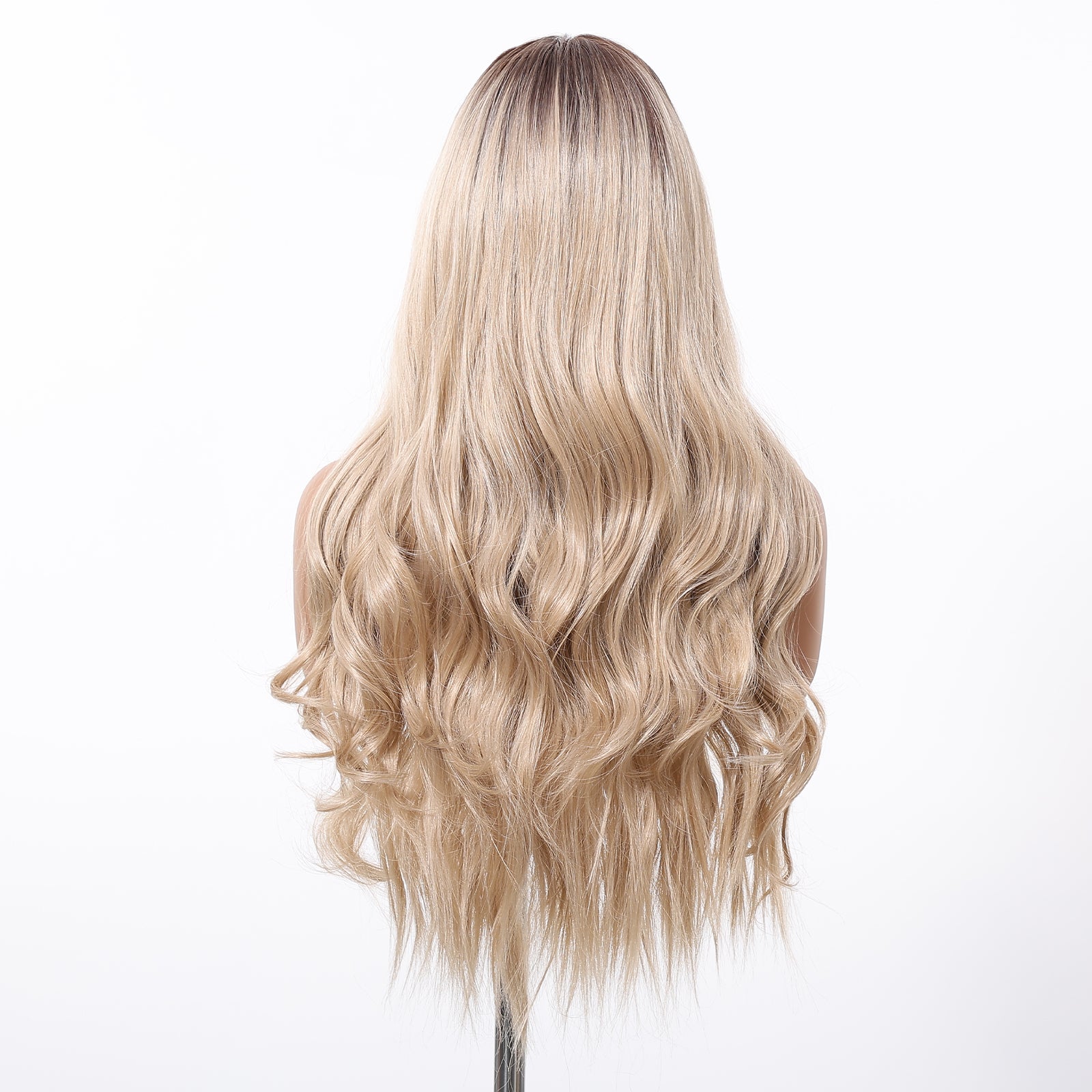 DWY Synthetic Lace Front Body Wave Wig with Bangs – Glueless Blonde HD Lace Wig